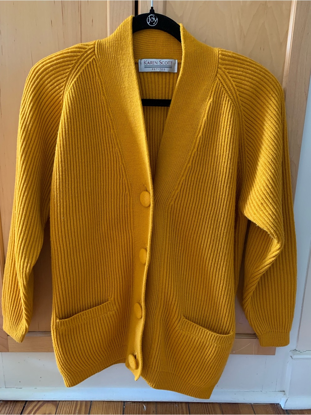 Karen Scott Mustard Yellow Ribbed Button Cardigan